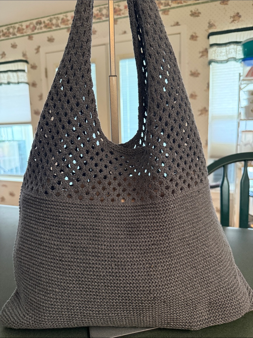 Hand-Knit Crochet Shoulder Bag in Gray NWOT
